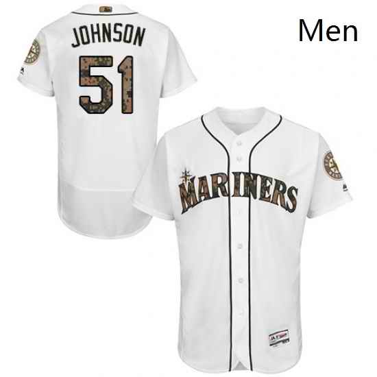 Mens Majestic Seattle Mariners 51 Randy Johnson Authentic White 2016 Memorial Day Fashion Flex Base Jersey